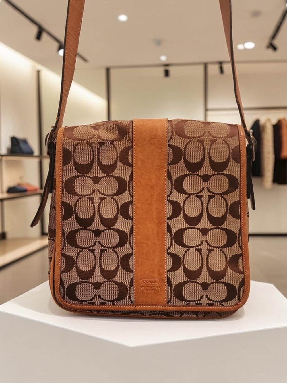 Coach Messenger Bag – Tan Leather Trim